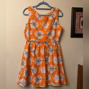 Annabella Orange Floral Sleeveless Fit & Flare Dress